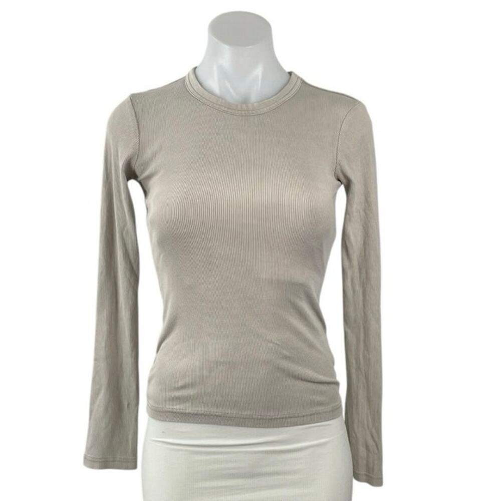 Zara Women's Beige Ribbed Knit Crew Neck Long Sleeve T Shirt Tee Top Size S